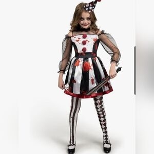 Creepy Clown Costume for Girls Dress, Stockings & Headband Size MED & Lrg